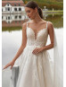 Ivory Lace Tulle Low Open Back Wedding Dress With Watteau Train